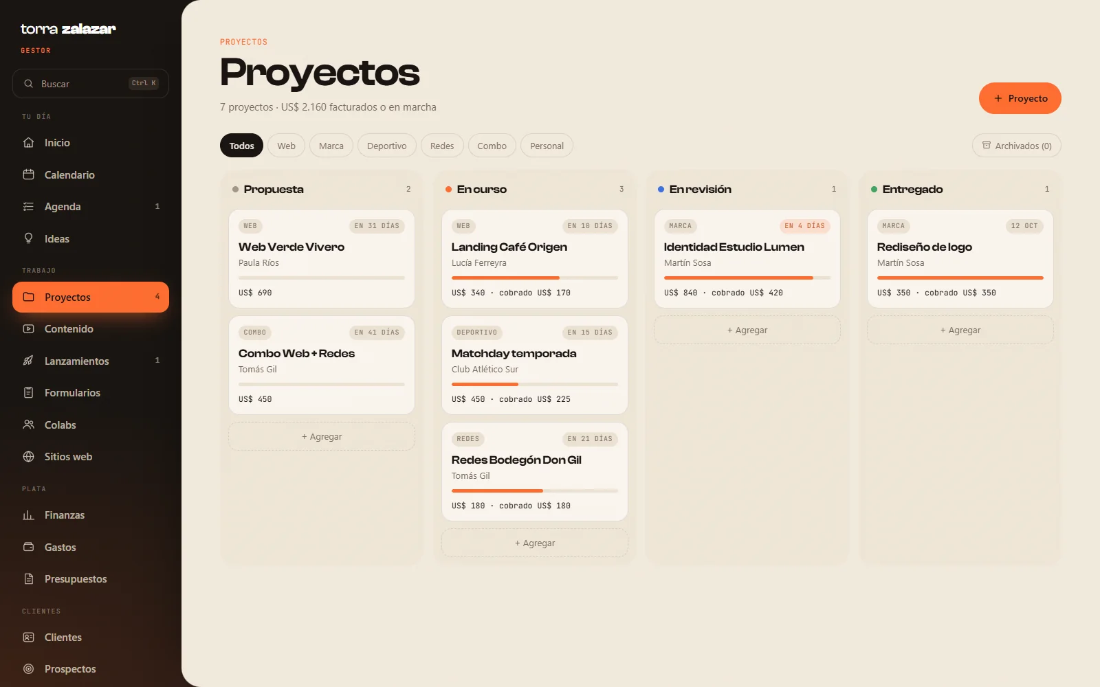 Gestor de proyectos — tablero de proyectos